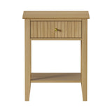 Oikiture Bedside Table with 1 Drawer Open Shelf Nightstand Natural
