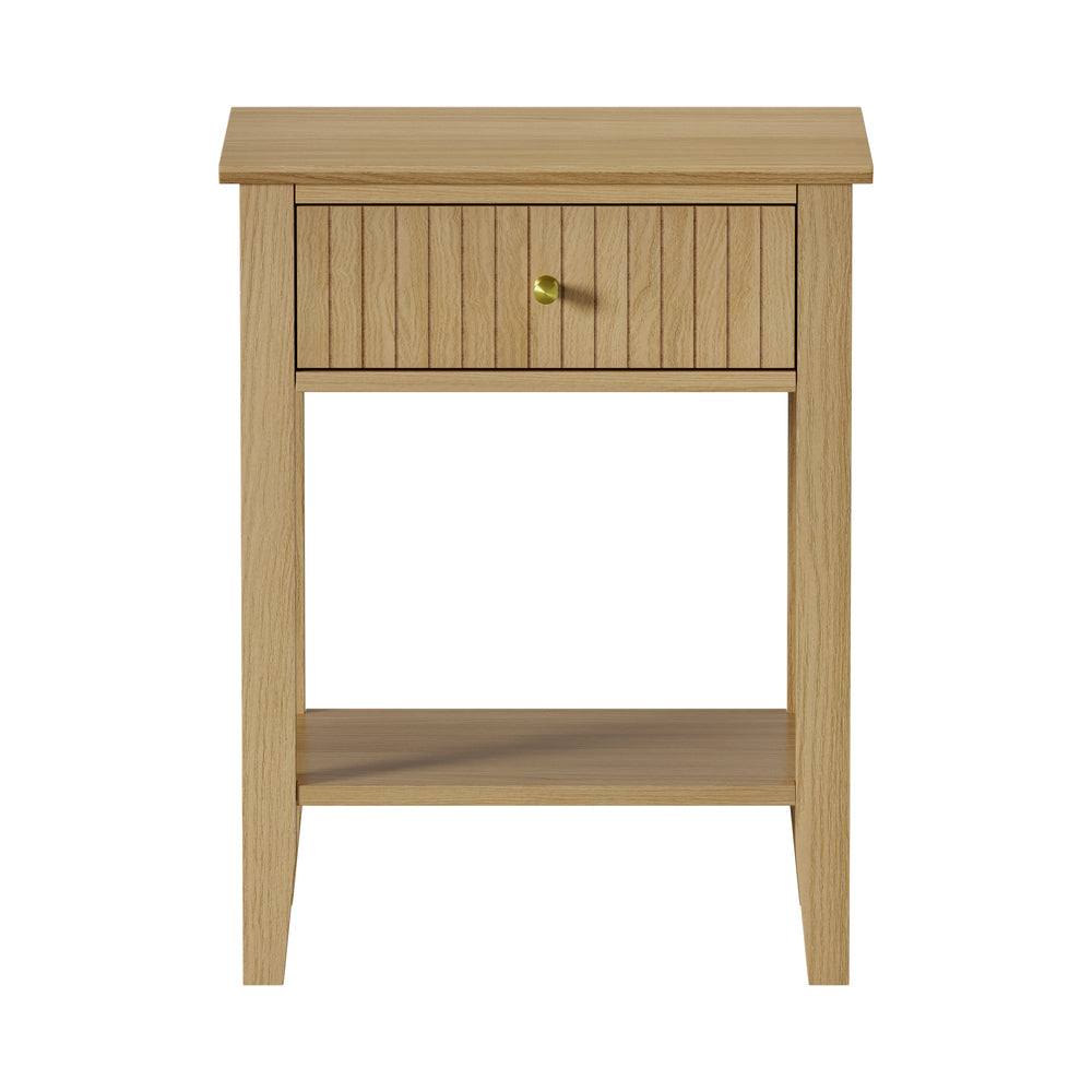 Oikiture Bedside Table with 1 Drawer Open Shelf Nightstand Natural