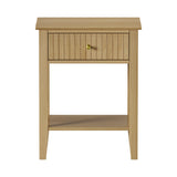 Oikiture Bedside Table with 1 Drawer Open Shelf Nightstand Natural - Front View