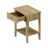 Oikiture Bedside Table with 1 Drawer Open Shelf Nightstand Natural - 45-Degree Angle