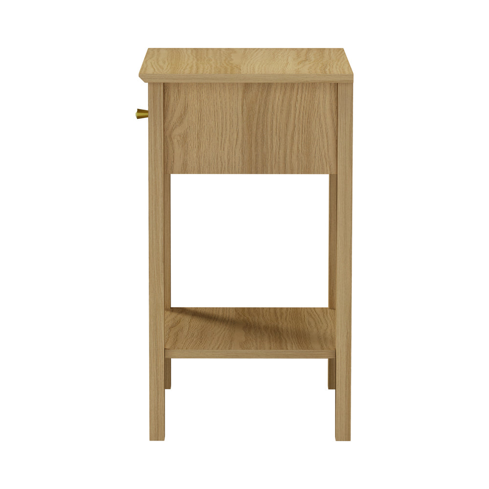 Oikiture Bedside Table with 1 Drawer Open Shelf Nightstand Natural