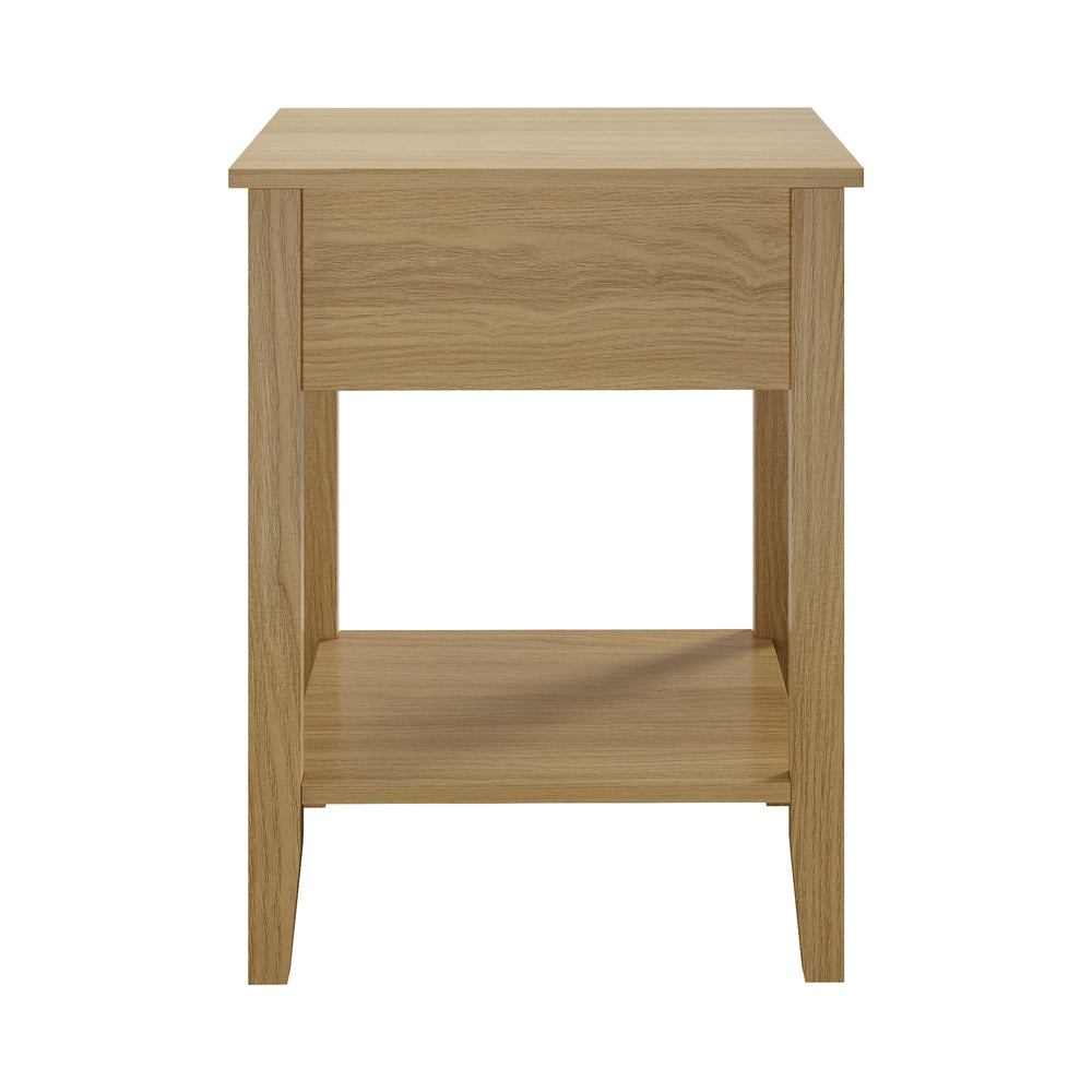 Oikiture Bedside Table with 1 Drawer Open Shelf Nightstand Natural