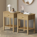 Oikiture 2x Bedside Table 1 Drawer Open Shelf Nightstand Natural - Extra Image