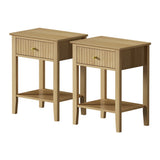 Oikiture 2x Bedside Table 1 Drawer Open Shelf Nightstand Natural