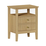 Oikiture Bedside Table 2 Drawers Open Shelf Nightstand Natural