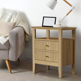 Oikiture Bedside Table 2 Drawers Open Shelf Nightstand Natural - Front View