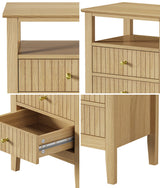 Oikiture Bedside Table 2 Drawers Open Shelf Nightstand Natural - Close-Up Angle