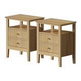 Oikiture 2x Bedside Table 2 Drawers Open Shelf Nightstand Natural