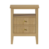 Oikiture 2x Bedside Table 2 Drawers Open Shelf Nightstand Natural