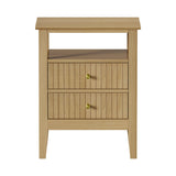 Oikiture 2x Bedside Table 2 Drawers Open Shelf Nightstand Natural - Rear View