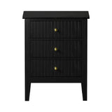 Oikiture Bedside Table 3 Drawers Side End Nightstand Black