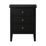 Oikiture Bedside Table 3 Drawers Side End Nightstand Black - Front View