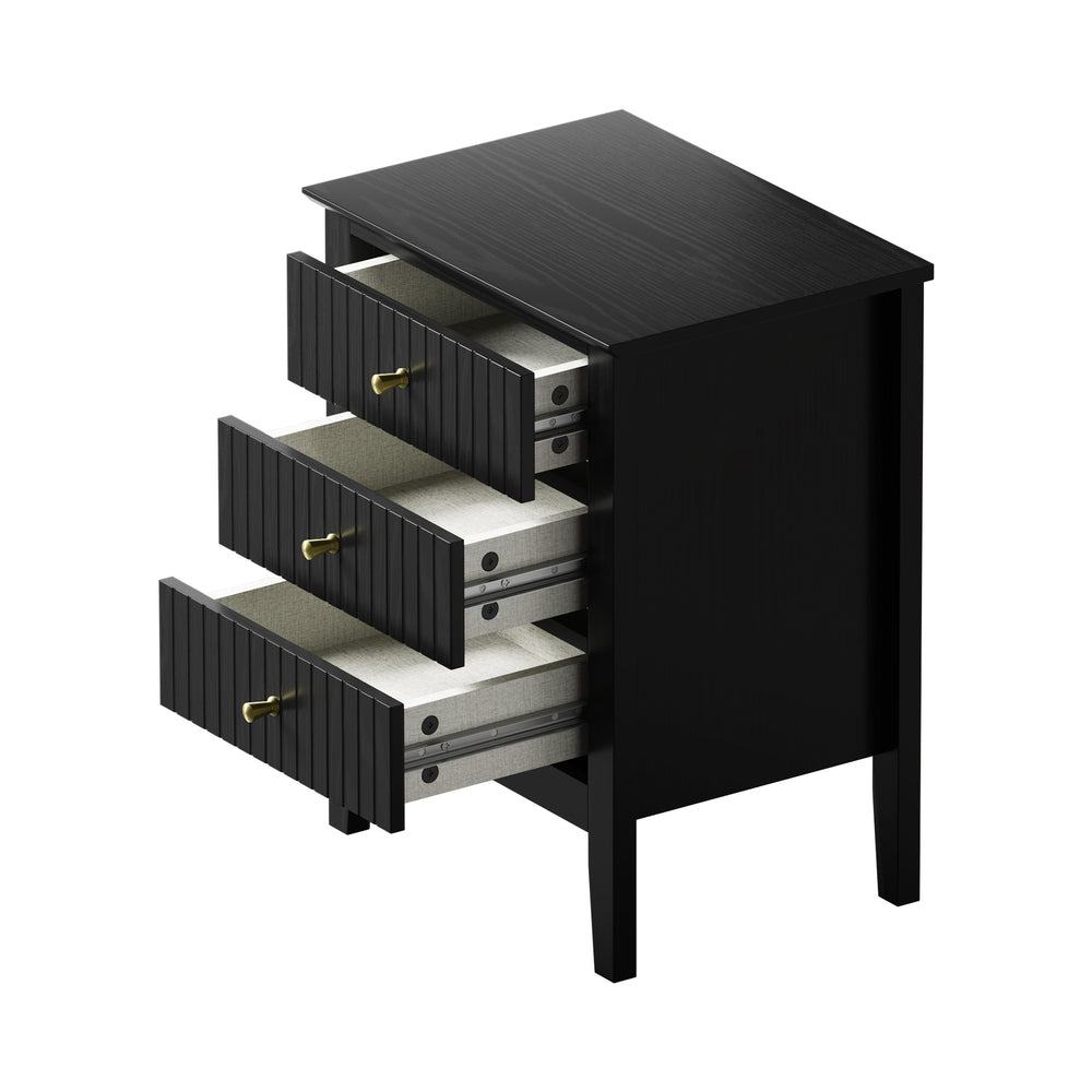 Oikiture Bedside Table 3 Drawers Side End Nightstand Black