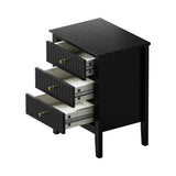 Oikiture Bedside Table 3 Drawers Side End Nightstand Black