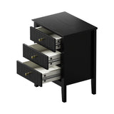 Oikiture Bedside Table 3 Drawers Side End Nightstand Black - Extra Image