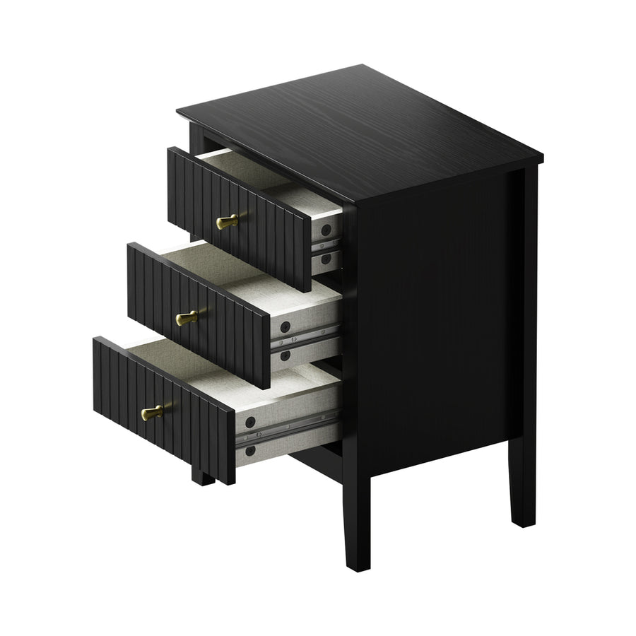 Oikiture Bedside Table 3 Drawers Side End Nightstand Black, image 9