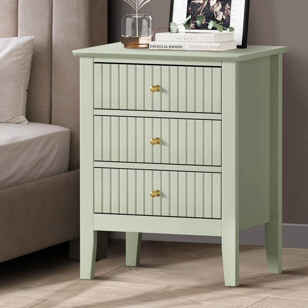 Oikiture Bedside Table 3 Drawers Side End Nightstand Green