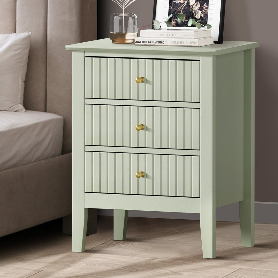 Oikiture Bedside Table 3 Drawers Side End Nightstand Green