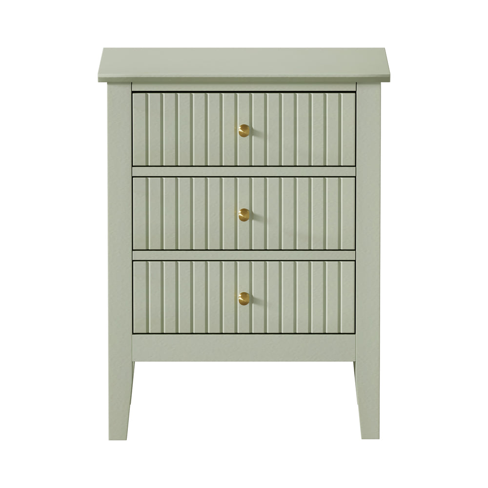 Oikiture Bedside Table 3 Drawers Side End Nightstand Green