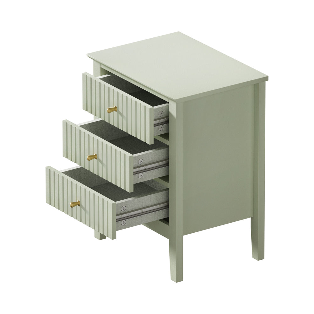 Oikiture Bedside Table 3 Drawers Side End Nightstand Green