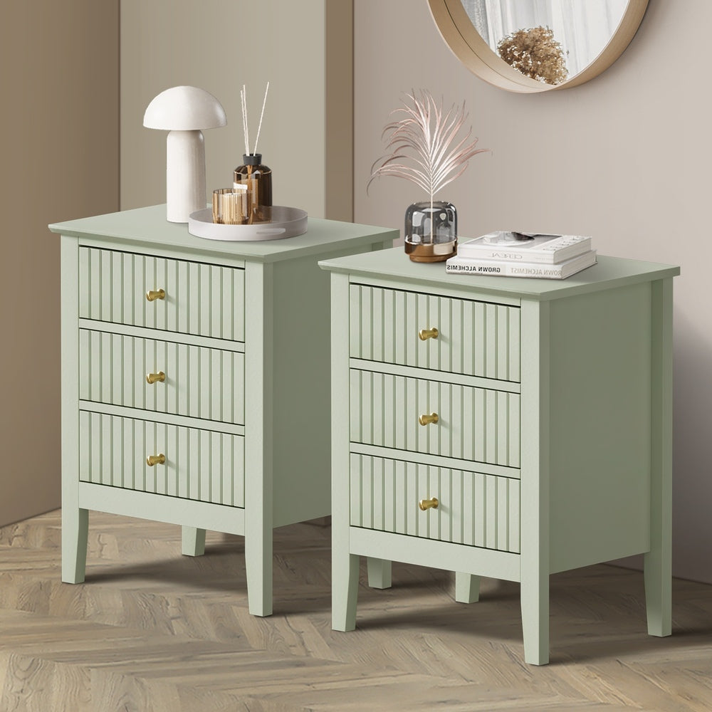 Oikiture Bedside Tables Set of 2 Side End Nightstand Green