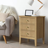 Oikiture Bedside Table 3 Drawers Side End Nightstand Natural
