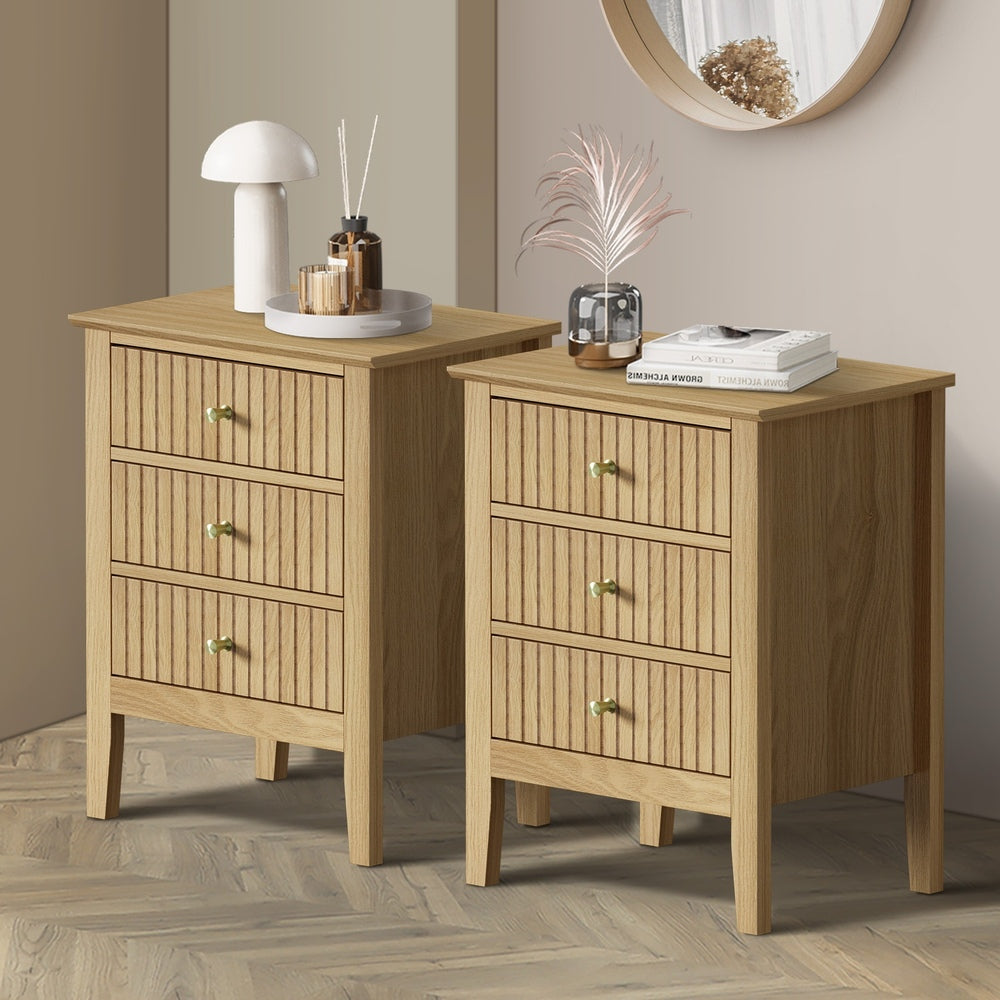 Oikiture Bedside Tables Set of 2 Side End Nightstand Natural