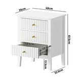 Oikiture Bedside Table 3 Drawers Side End Nightstand White - Side View