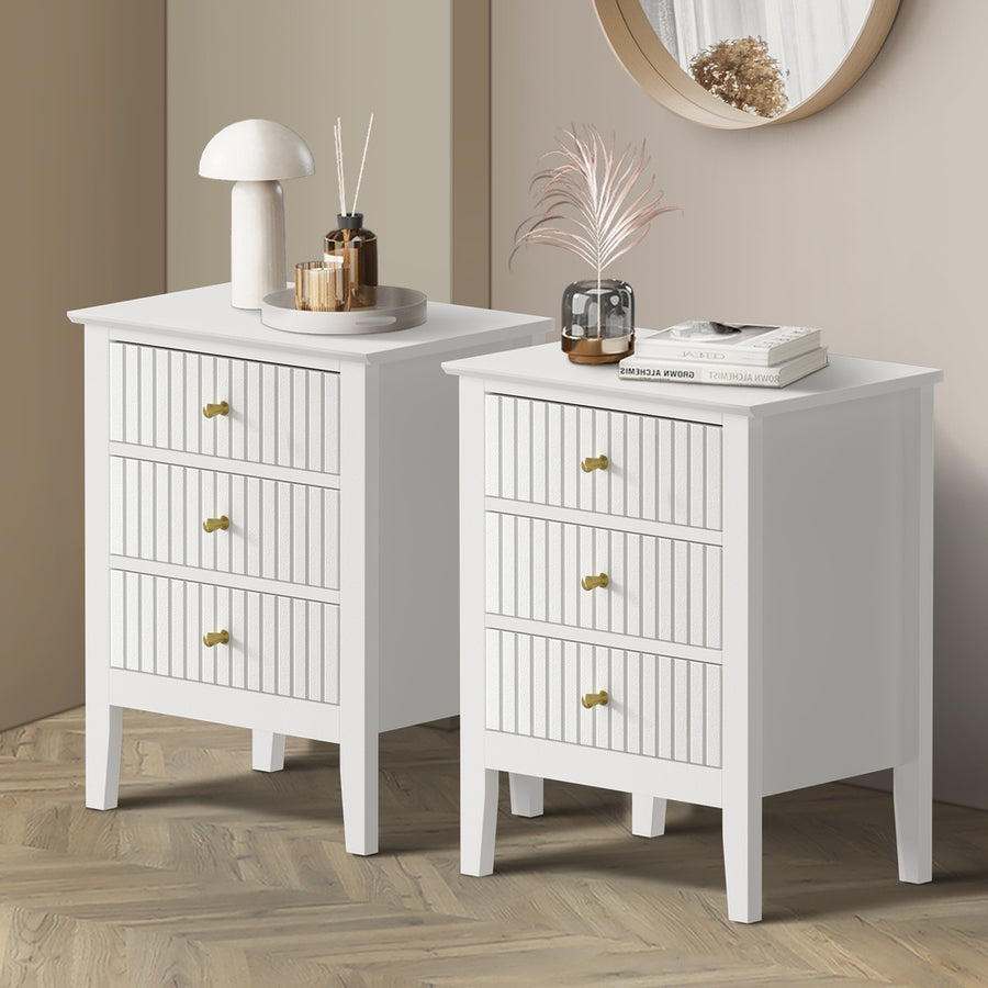 Oikiture Bedside Tables Set of 2 Side End Nightstand White, image 2