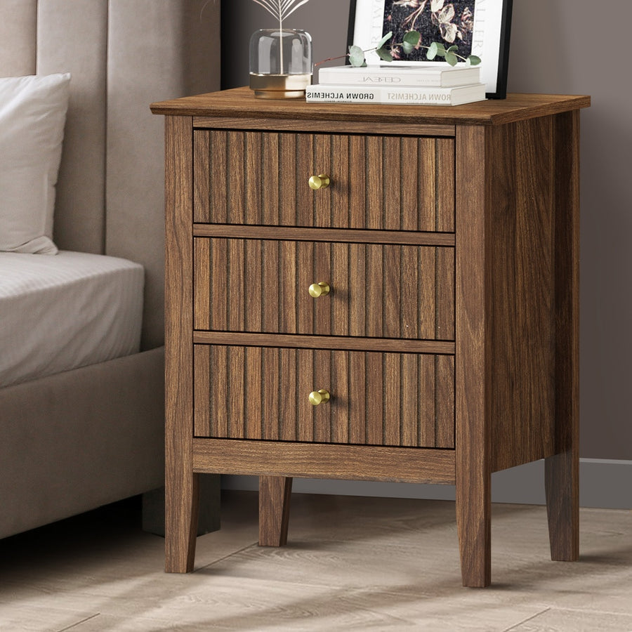 Oikiture Bedside Table 3 Drawers Side End Nightstand Walnut, image 9