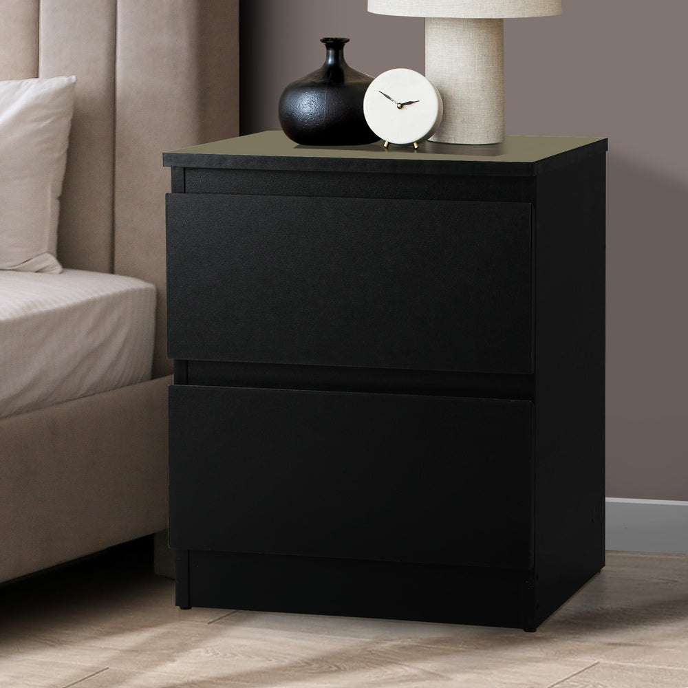 Oikiture Bedside Table Nightstand 2 Drawers Black