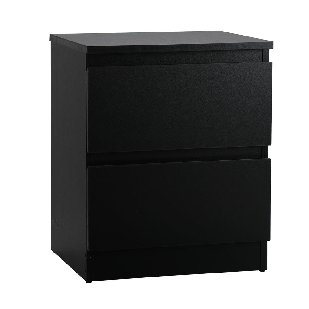Oikiture Bedside Table Nightstand 2 Drawers Black