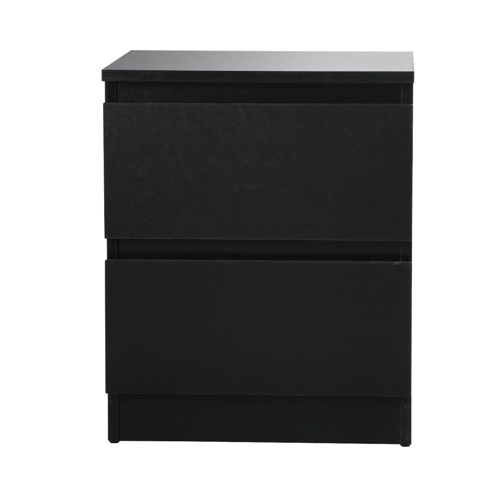 Oikiture Bedside Table Nightstand 2 Drawers Black