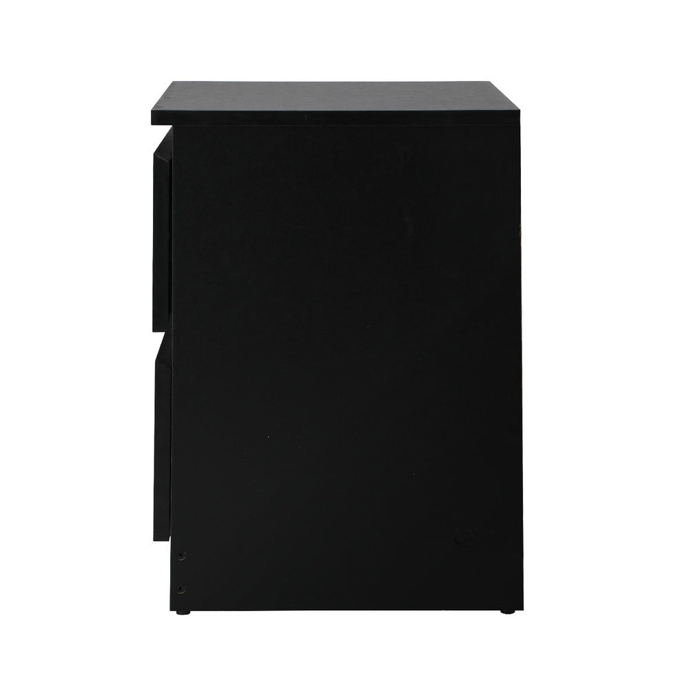 Oikiture Bedside Table Nightstand 2 Drawers Black