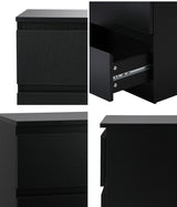 Oikiture Bedside Table Nightstand 2 Drawers Black - Side View