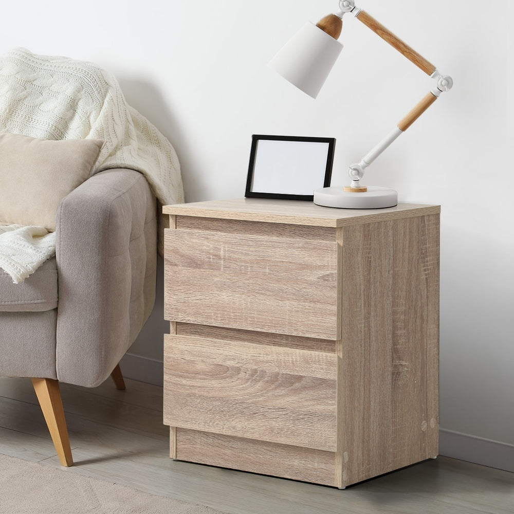 Oikiture Bedside Table Nightstand 2 Drawers Natural