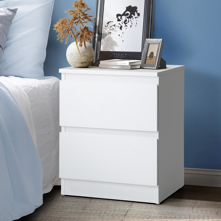 Oikiture Bedside Table Nightstand 2 Drawers White