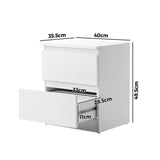 Oikiture Bedside Table Nightstand 2 Drawers White - Side View