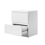 Oikiture Bedside Table Nightstand 2 Drawers White - Rear View