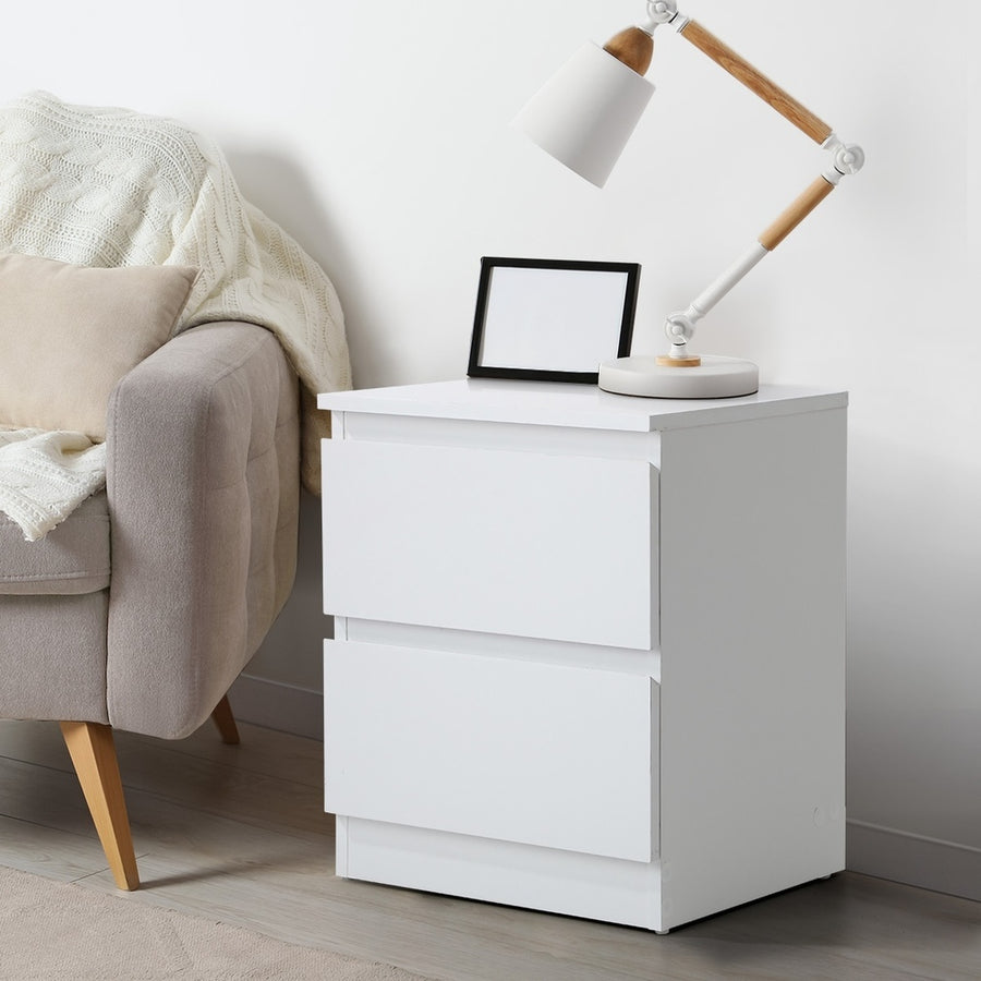 Oikiture Bedside Tables Set of 2 Nightstand White, image 2
