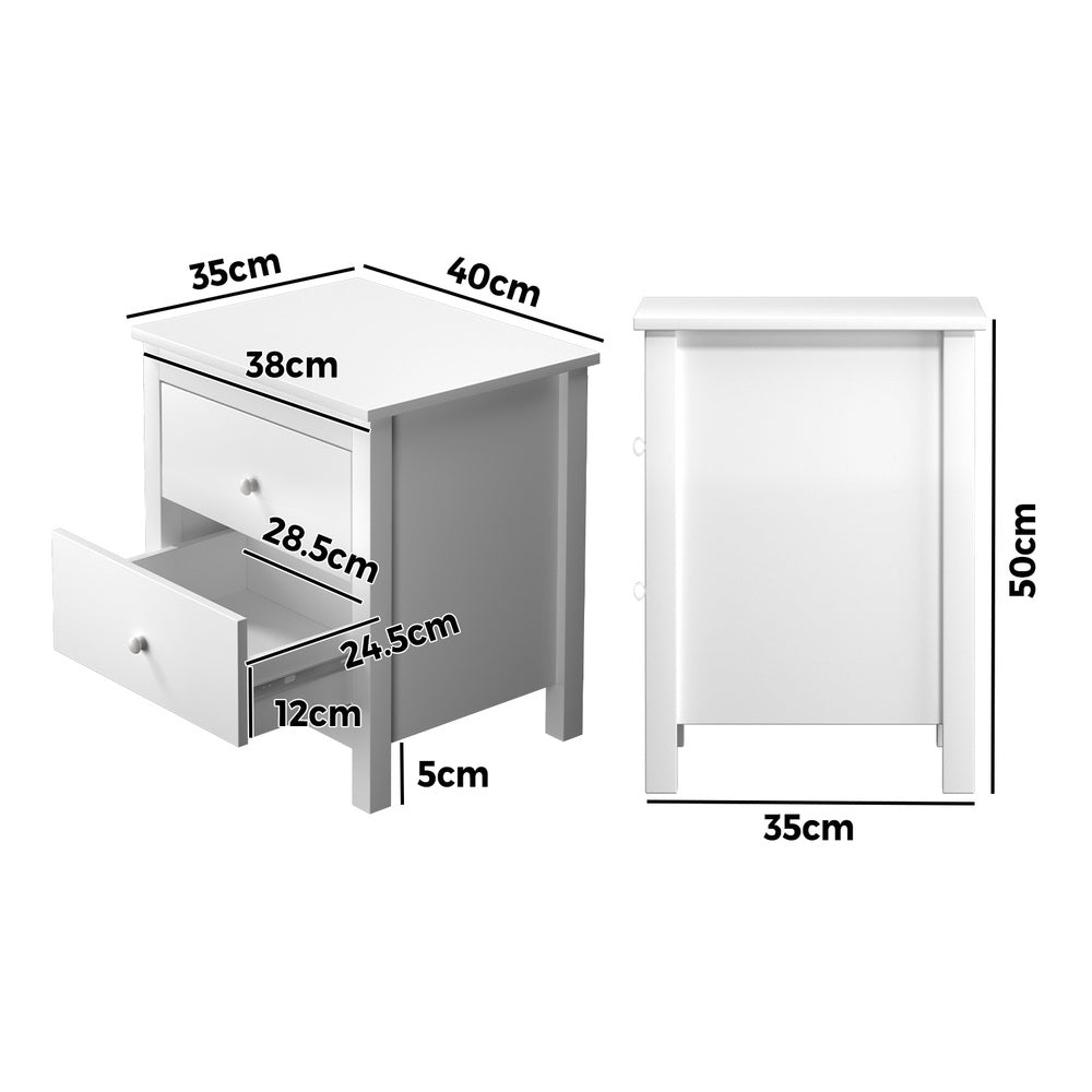 Oikiture Bedside Table Side End Table 2 Drawers White