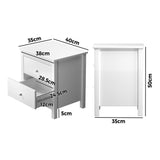 Oikiture Bedside Table Side End Table 2 Drawers White - 45-Degree Angle
