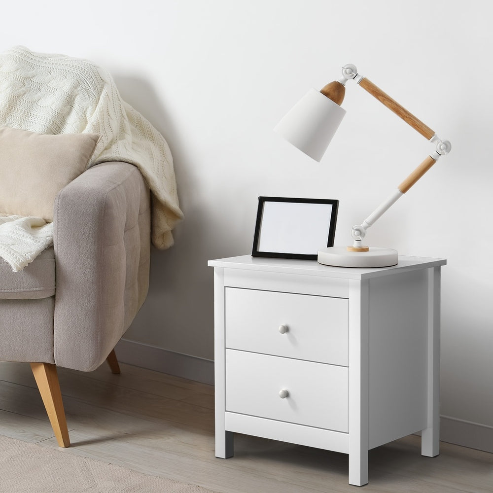 Oikiture Bedside Table Side End Table 2 Drawers White
