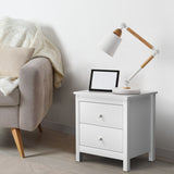 Oikiture Bedside Table Side End Table 2 Drawers White - Rear View
