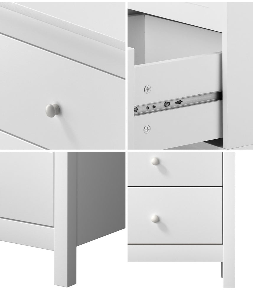 Oikiture Bedside Table Side End Table 2 Drawers White