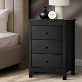 Oikiture Bedside Table 3 Drawers Hamptons Furniture Black - Top-Down View