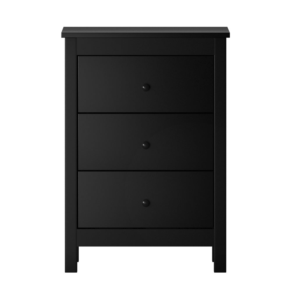 Oikiture Bedside Table 3 Drawers Hamptons Furniture Black