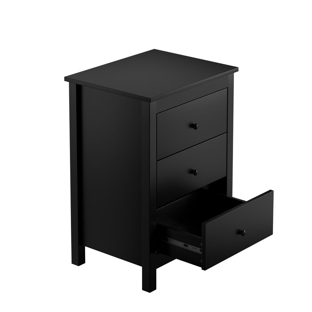 Oikiture Bedside Table 3 Drawers Hamptons Furniture Black