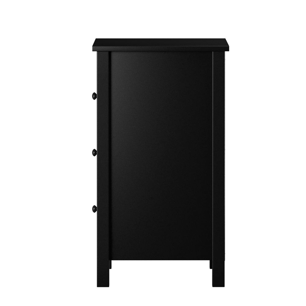 Oikiture Bedside Table 3 Drawers Hamptons Furniture Black