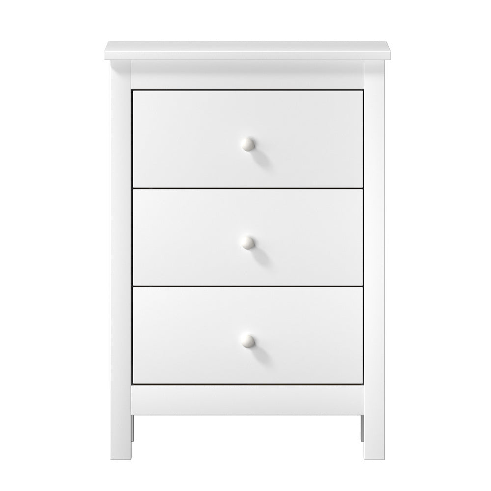 Oikiture Bedside Table 3 Drawers Hamptons Furniture White
